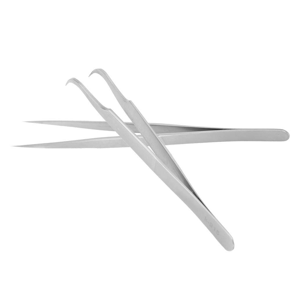 2Pcs Tweezers Eyelash Extension Straight Curved Anti Static Matte Stainless Steel Supplies