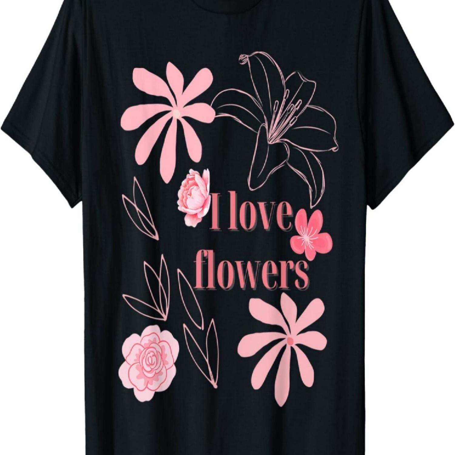 I love flowers, lily, peony, rose, cherry blossom T-Shirt S чёрный