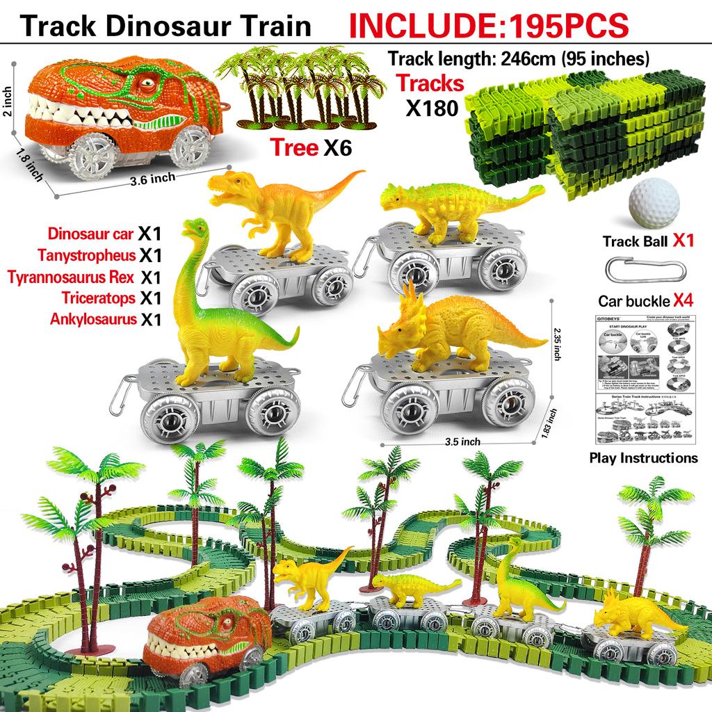 Dinosaur Train Toys Create A Dinosaur World Road Race-Flexible Track Playset, Dinosaurs Toys Race Car for Old Boy Girls