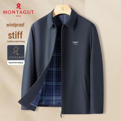 MONTAGUT Men's Windproof Business Jacket with Plaid Lining