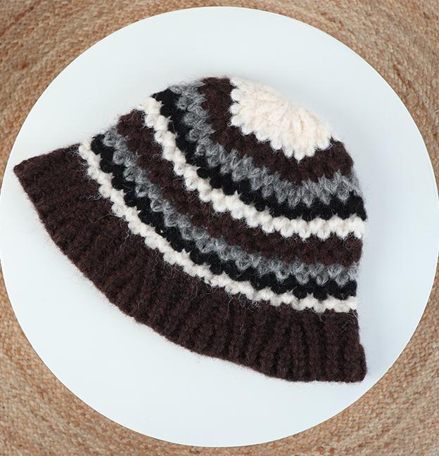 Bucket Hat For Outdoor, Women'S Autumn Winter Fisherman Hat Windproof Warm Korean Style Knit Cap, Small Face Fit (Beige/Black)