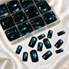 144pcs Peacock Green Cat Eye Press On Nails Glossy Medium Square Cat Eye False Nails Full Cover Acrylic Green Cat Eye Fake Nails
