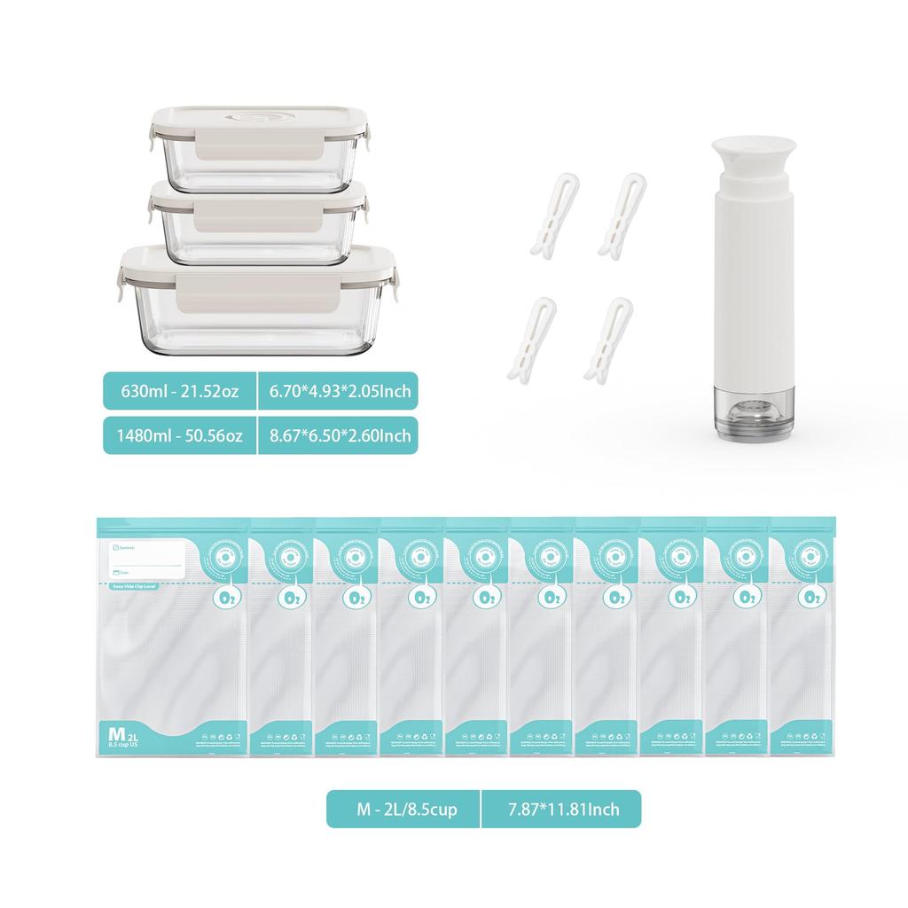 Vacuum Packing 14 Piece Set Vacuum 3 Vacuum Glass Storage Containers 10 Vacuum 4 Sealing Sliders Bento Home Food Vacuum Cooking Vacuum FDA Certified