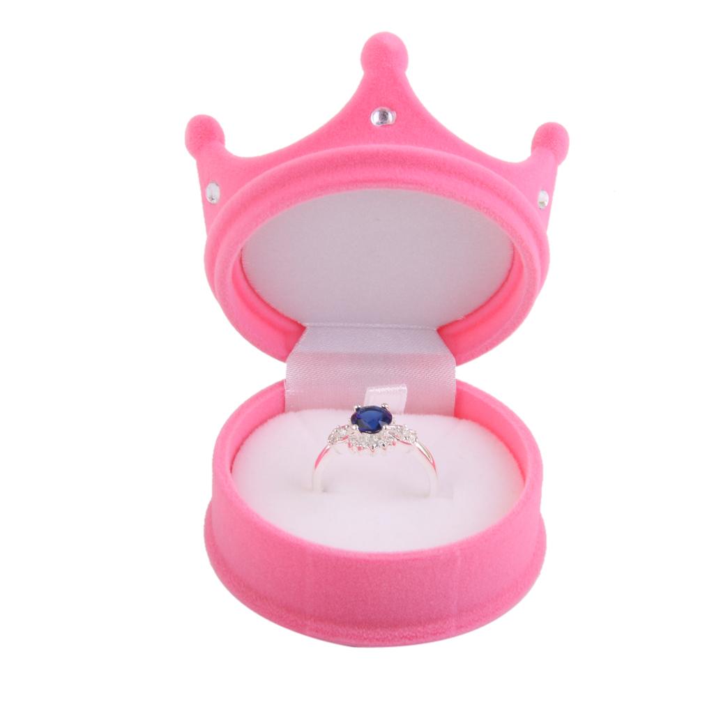 Velvet Cute Crown Shaped Ring Earrings Jewelry Display Box Organiser Storage Case Wedding Engagement