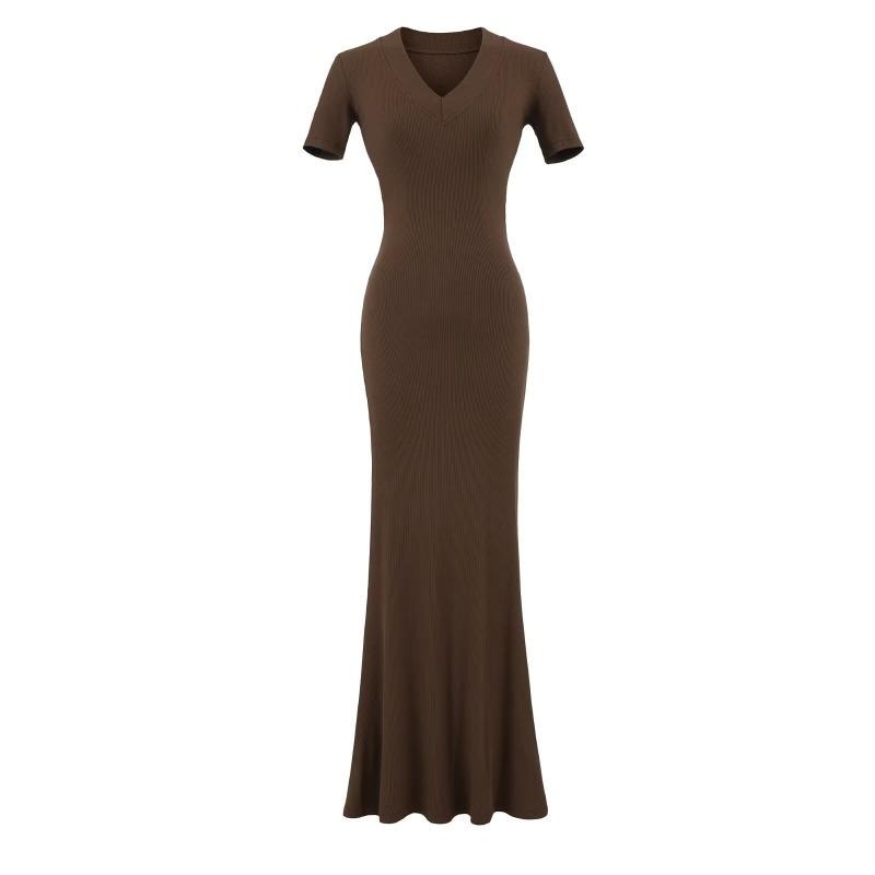 Summer new basic Kardashian basic version V-neck long dress sexy little mother style slim dress