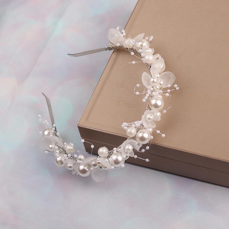 Handmade White Flower Bridal Headband - Beaded Headdress and Flower Girl Crown.