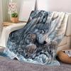 Snow Mountain Wolf Art Print Throw Blanket - Wilderness Animal Cozy Soft Accent for Sofa Bed Office Travel Gift
