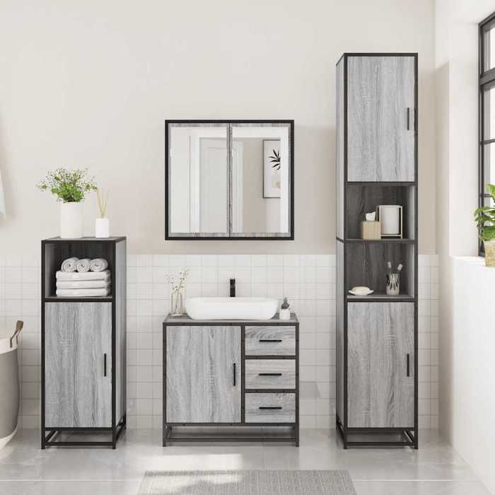 VidaXL 3-piece Bathroom Furniture Set Sonoma Grey, Bathroom Cabinet, Bathroom Cupboard, Furniture of 3300958