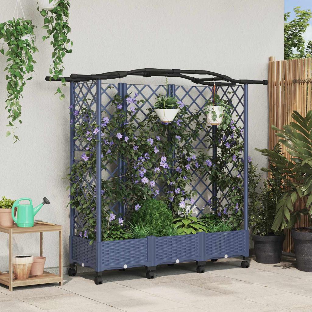 Raised Garden Bed with Trellis and Roof Gray 163 x 40 x 129 cm PP