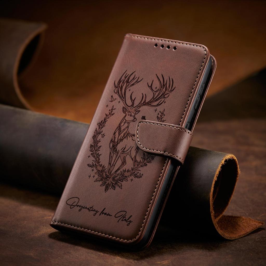 Emboss 3D Animal Leather Phone Wallet Case Book Stand For iPhone 17 16 Pro Max Samsung Xiaomi Redmi Note 14 Honor Oppo Magnetic Card Holder Flip Cover