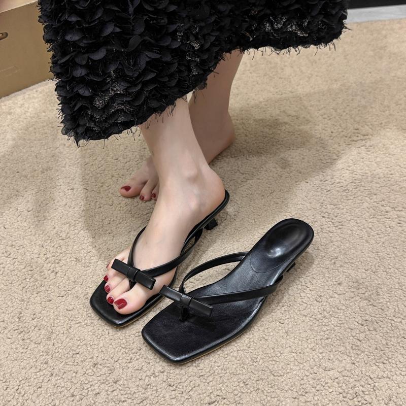 Fashion 2025 Summer Women Butterfly-knot Clip Toe Flip Flop Fashion Dress Slide Shoes Ladies Concise Low Heel Slippers