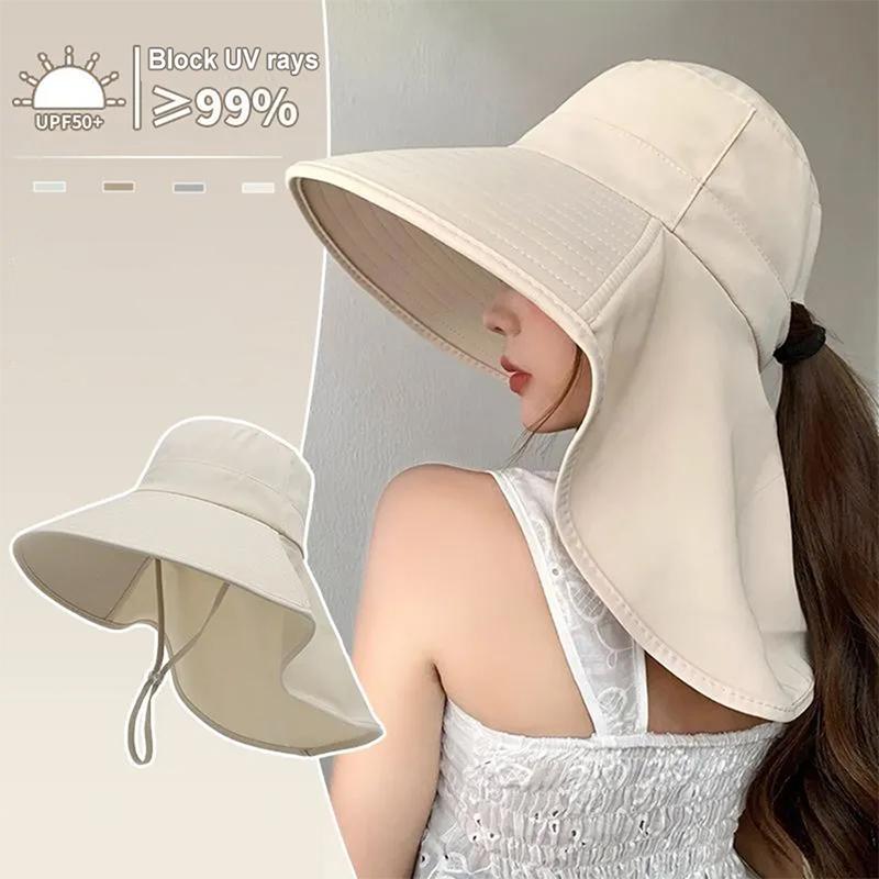 Summer Hats For Women Outdoor Uv Anti Neck Protection Sun Visors For Lady Fishing Hiking Wide Brim Shawl Sunscreen Ponytail Cap