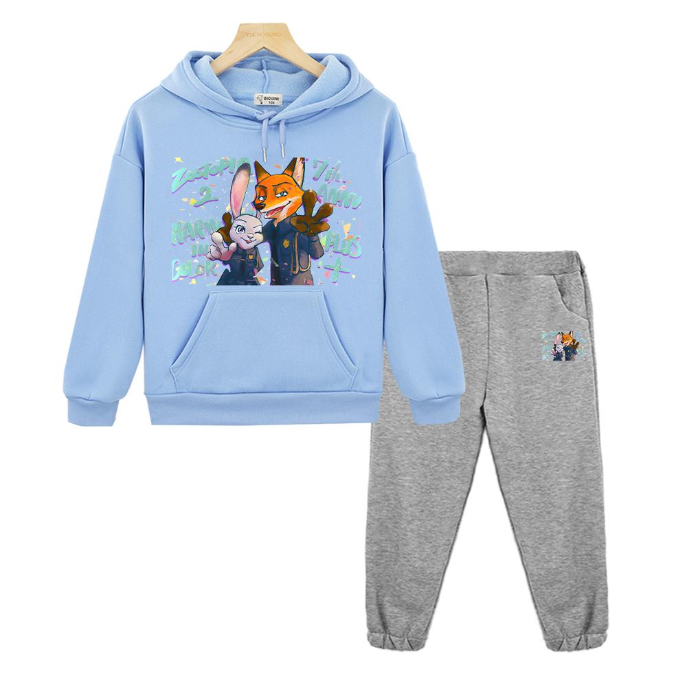 boy girls Hooded Sports Sets Zootopia 2 Casual hoodies Fleece Sweatshirt y2k sudadera pullover+Pant kids boutique clothes