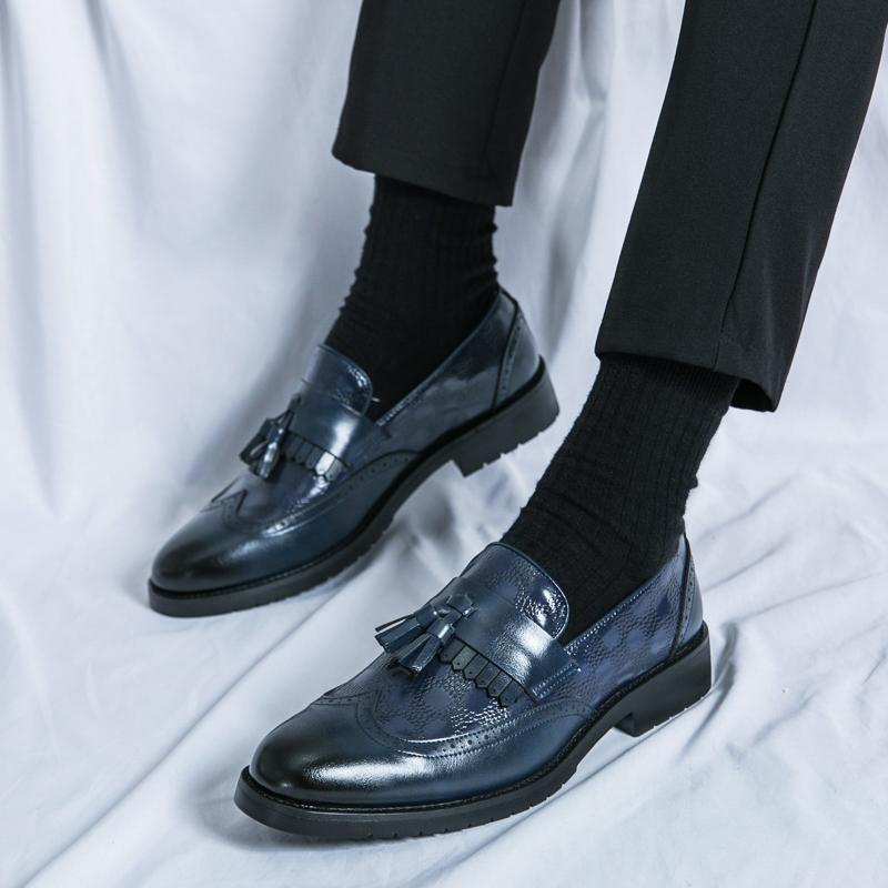 Luxury Men's Tassels Patchwork Patent Leather Shoes Designer Gentleman Loafers Moccasins Wedding Dress Footwear Zapatos Hombre