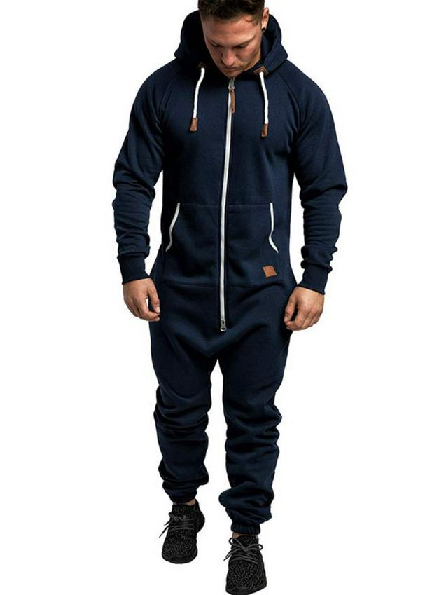 16Double8 Men's Casual Hooded Fleece Jumpsuit - Solid Color L donkerblauwe kleur
