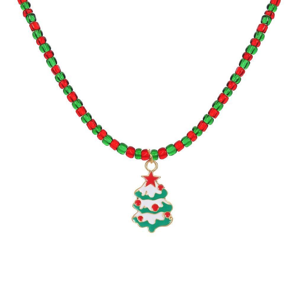 Santa Rice Beaded Chain Clavicle Chain Cartoon Pendant Choker All-match Christmas Necklace  Women