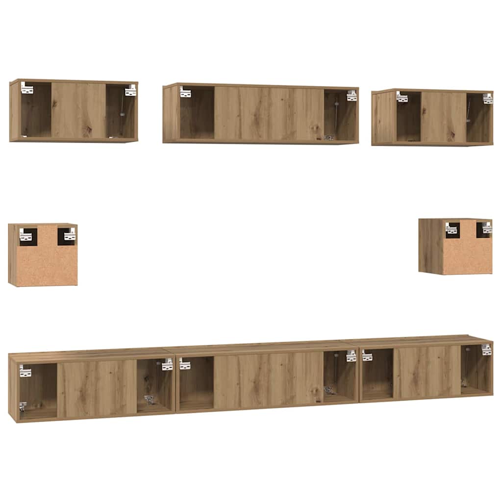 Wall Mounted TV Cabinet Set 8 pcs Artisan Oak Wood Based Material