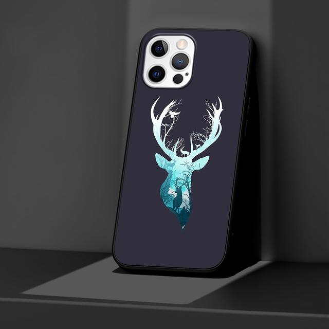 Black Case For Iphone 14 11 13 Pro Max 12 Mini Xr 7 8 Plus Se 2020 Xs 6 6s +Coque Soft Mobile Phone Bag Cover Deer Art Poster