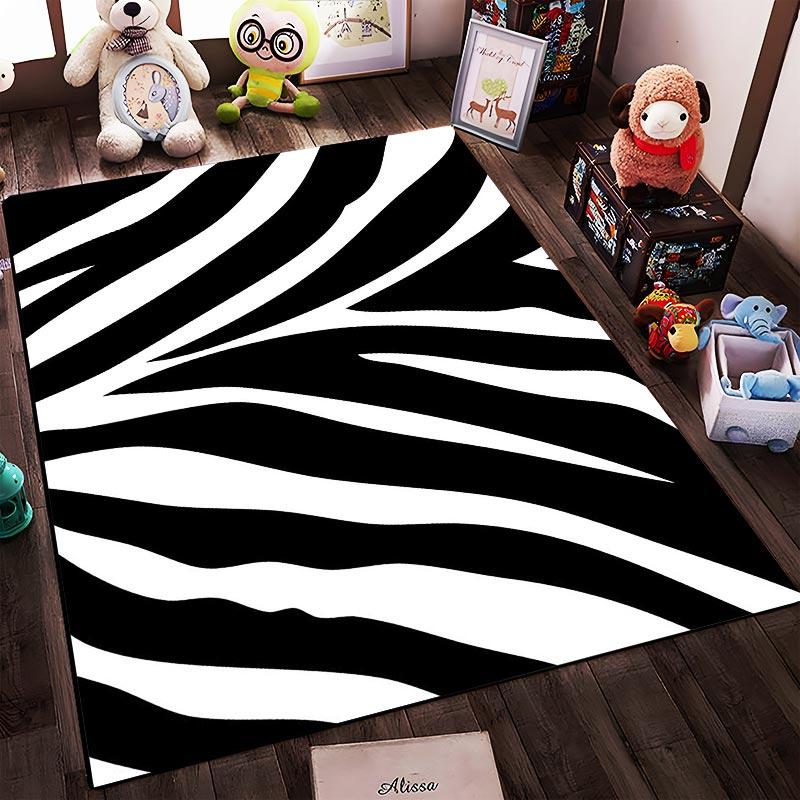 "Black and White Zebra Stripe Area Rug for Modern Home Decor" Suitable for use as an anti-slip for living room bedroom sofas