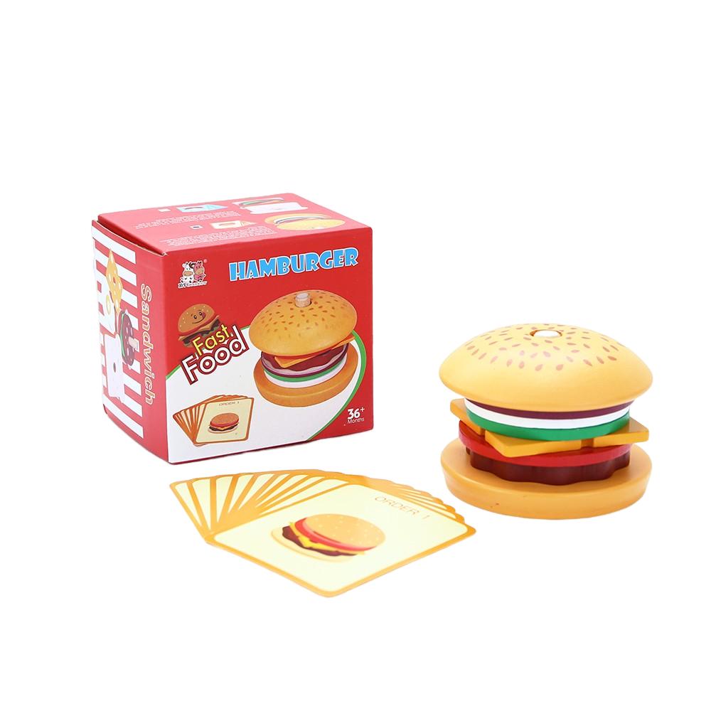 Children Pretend Play Kitchen Wooden Toys Playsets Hamburger Sandwich Simulation Food Matching Games Montessori Learning Educational Stacking Toy