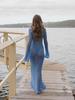 European & American Women's Summer Knitted Backless Long-Sleeve See-Through Floor-Length Dress
