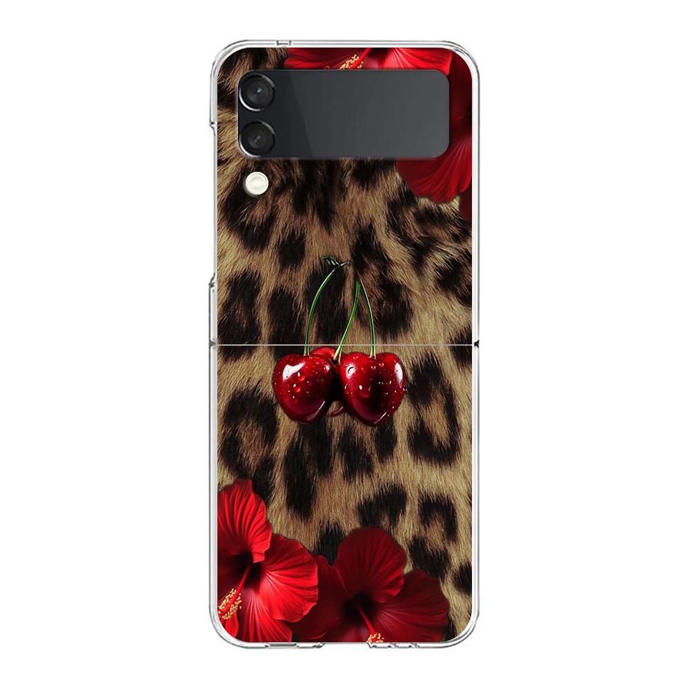Transparent Phone Case For Samsung Galaxy Z Flip 3 4 5 6 7 Hard Folding PC Z Flip3 Flip4 Cover Red Cherry