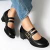 Vintage Women's Medium Heels Mary Janes Shoes 2025 Spring Fashion Black Brown Short Heeled Party Walking Shoes Female Pumps
