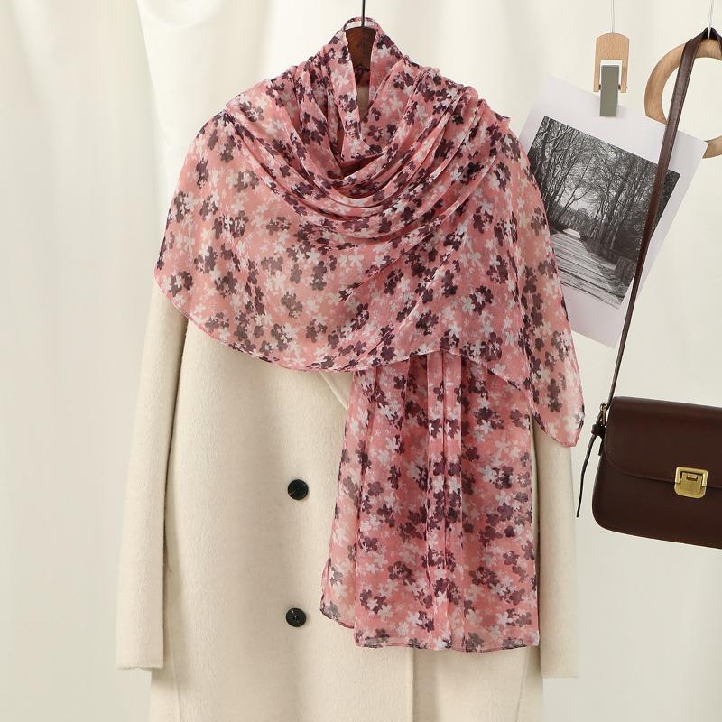 New plant flower print Bali yarn long shawl hot-selling thin breathable sunscreen windproof scarf women