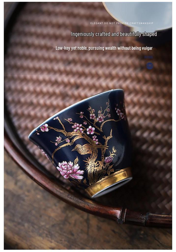 Sky Blue Gold-Accented Small Teacup Set for Home, Personalized Kung Fu Tea Tasting, Six-Cup Gift Box for Gifting.