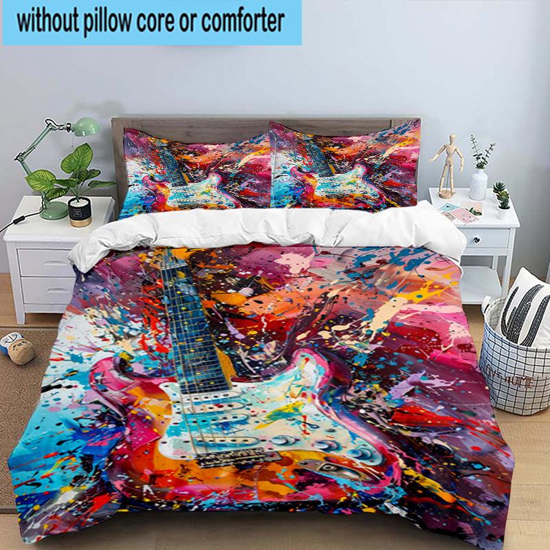 Guitar Notes Harmony 3pcs Bedding,Including 1pc Duvet Cover And 2pcs Pillowcases Perfect for Christmas,Ideal for Bedroom, Dormitory