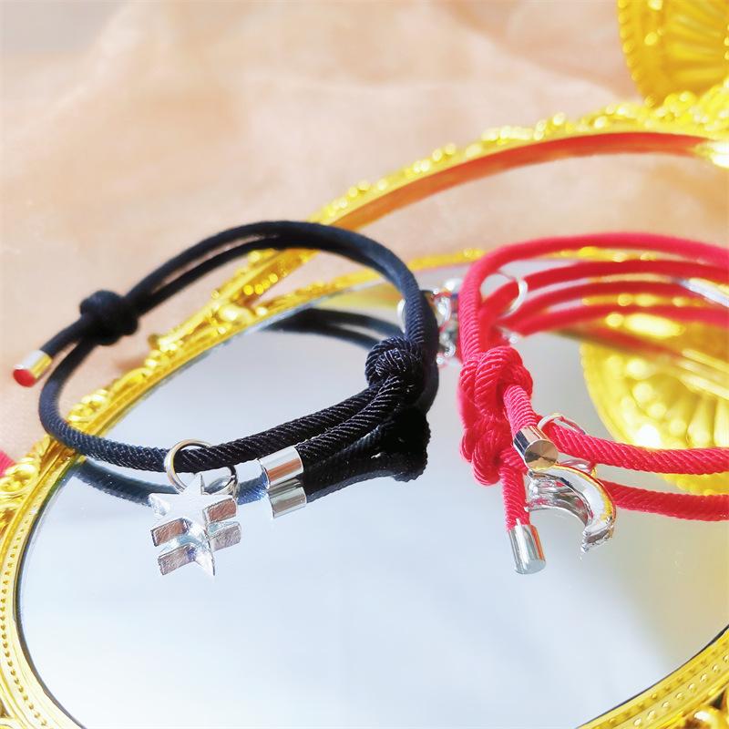 Fashion Couple Bracele With Star Moon Magnetic Pendan Handmade Rope Chain Bracelet Friendship Minimalist Jewelry Gift Men Women