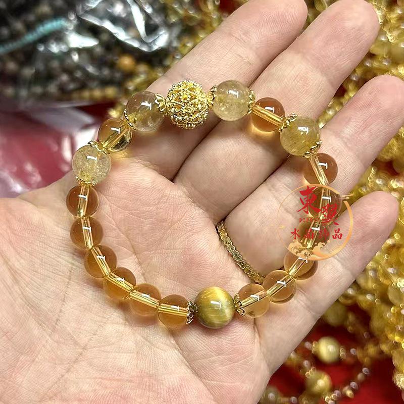 Golden Rutilated Quartz & Tiger Eye Luck Bracelet Beads Accessories