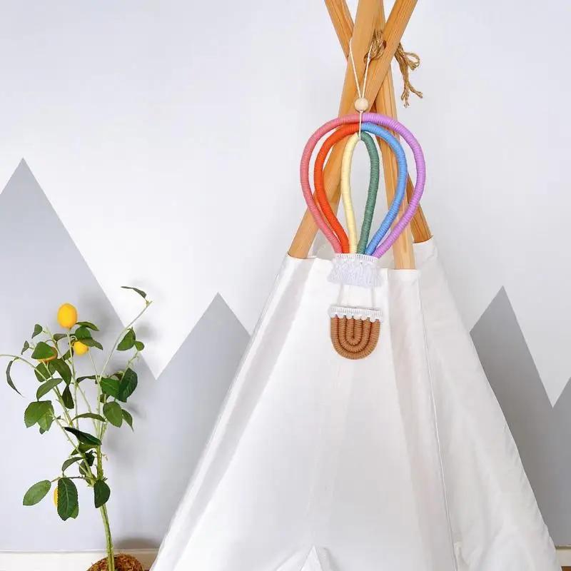 INS Macrame Rainbow Hot Air Balloon Hanging Decoration Rainbow Balloon Wall Decor for Kids Room Scandinavian Room Decor