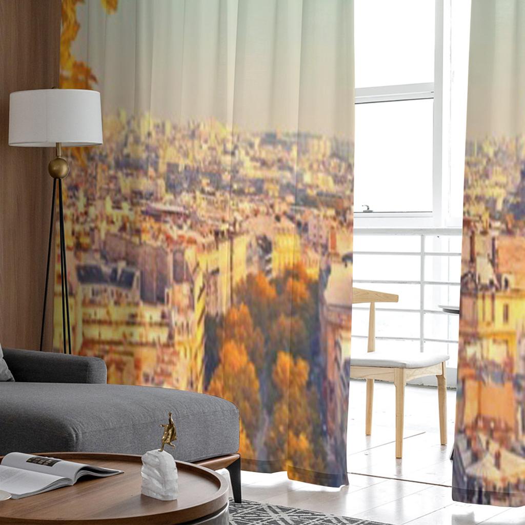 Blick auf den Eiffelturm bei Sonnenuntergang, Paris, Frankreich, transparente Vorhänge für Wohnzimmer, Tüll-Fenstervorhang, Schlafzimmer, Küche, Schleiervorhänge