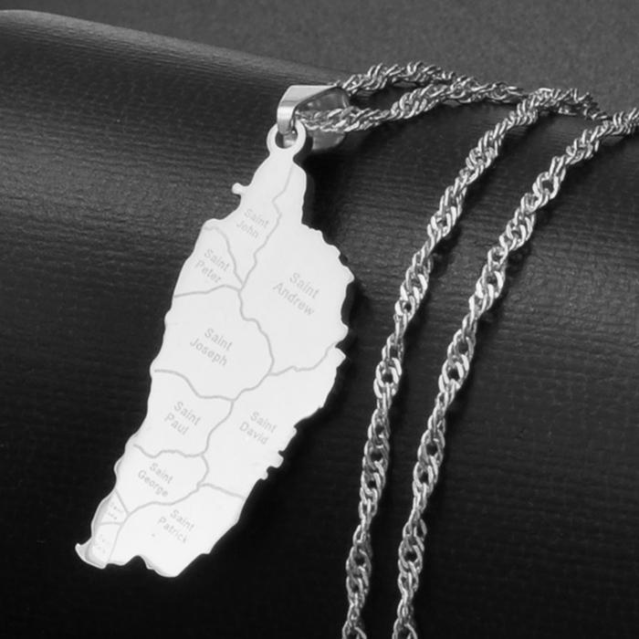 Anniyo Dominica Map City Name Pendant Chain Necklaces for Women Girls Dominica Maps Stainless Steel Jewelry #075121 45cm or 17.7 Inches