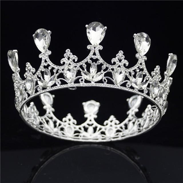 Fashion Crystal Wedding Crown Vintage Royal Queen Tiaras and Crowns Pageant Prom Hair Jewelry Bridal Diadem Head Ornament