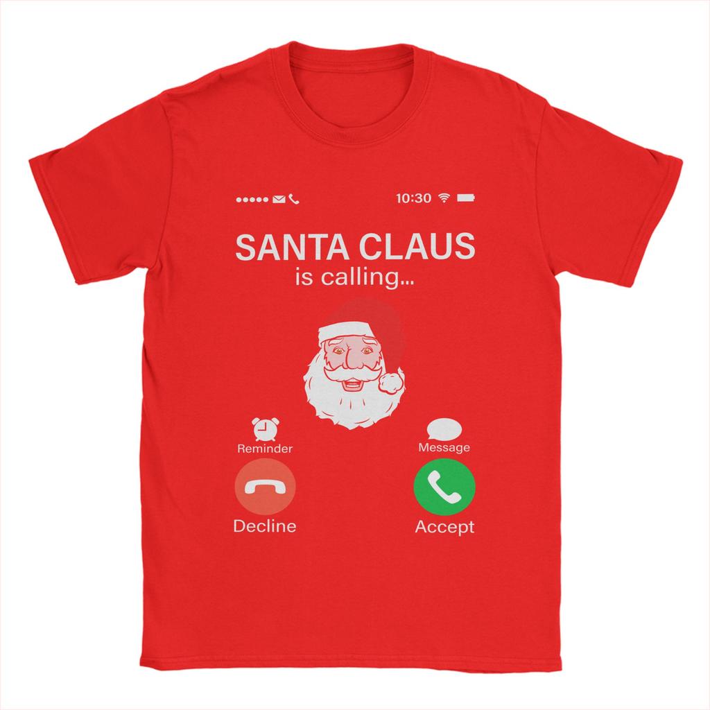 Oversized T Shirt Santa Is Calling Merry Funny Holiday Phone Alert T Shirts for Men's Summer Y2K Casual Short Sleeve Clothes
