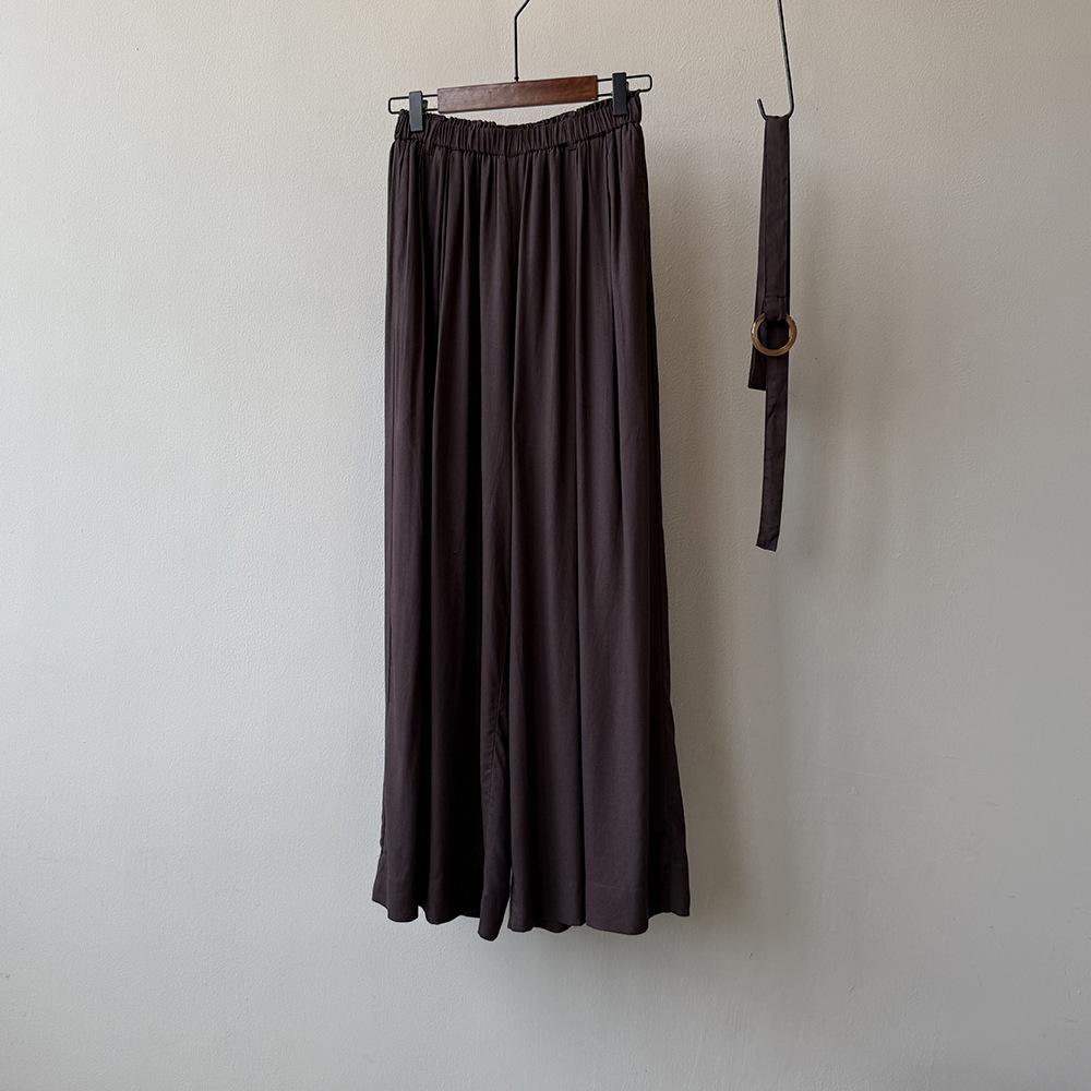 

Johnature High Waisted Pants Women Summer Comfort Waistband Simple Loose Elastic Waistband Long Wide Leg Pants L кавовий