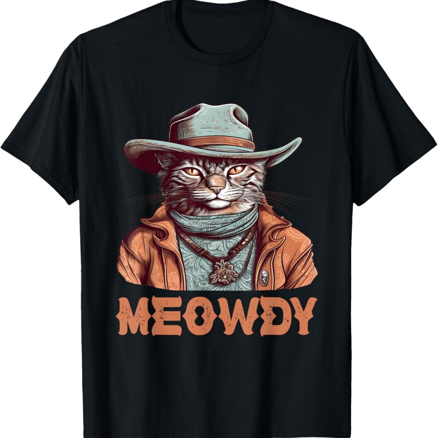 Meowdy Cat Graphic Western Country Cowboy Texan Cat meme T-Shirt S чёрный