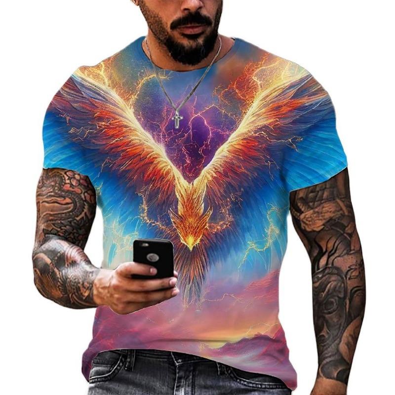 Summer Fashion New Men's Printed T-shirt Spaceship Round Neck Plus Size Men's Short Sleeve Plus Size Casual Sports Top