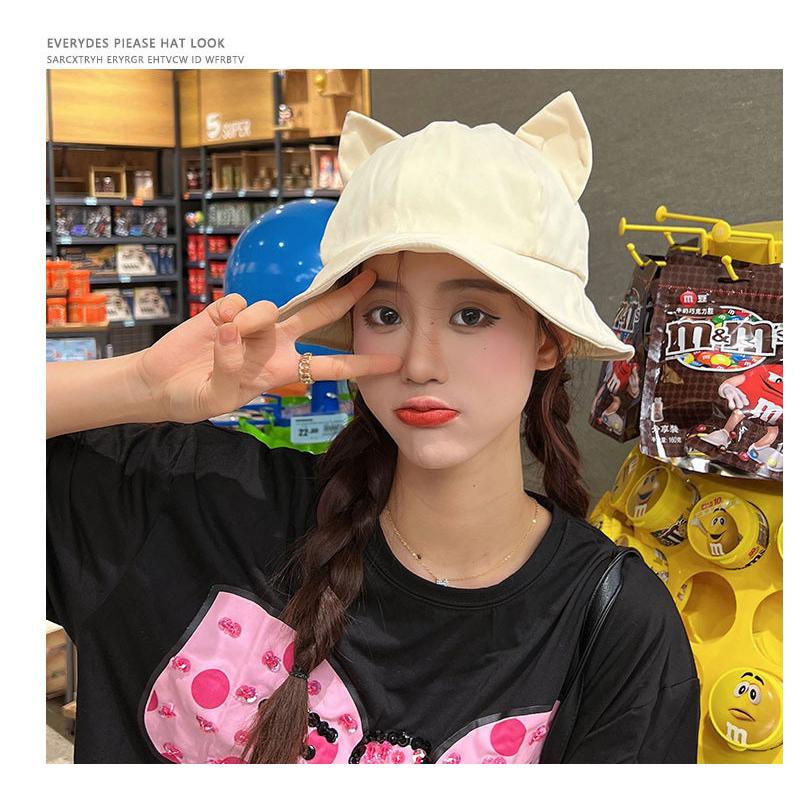 Warm Bucket Hat Women Cute Cat Ear Fisherman Cap Autumn Winter Hats For Women Korean Design Casual Cartoon