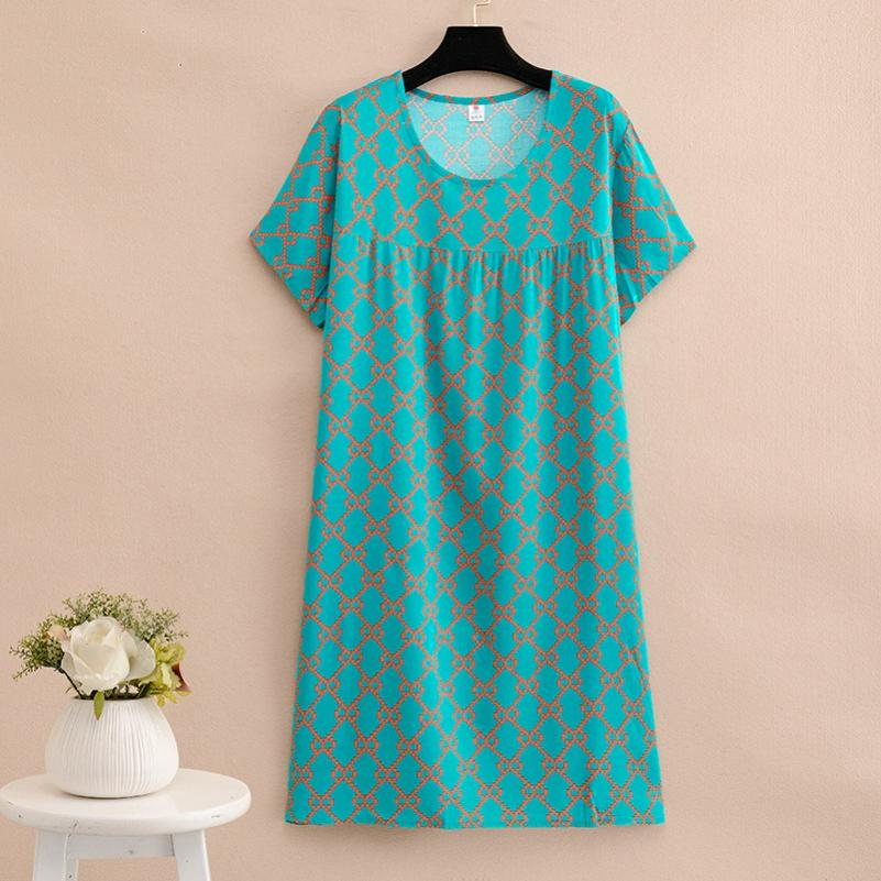 

Mother s Summer Dress, Mid-length Cotton Silk Nightdress, Women s Western Style Over-the-knee Skirt onesize
