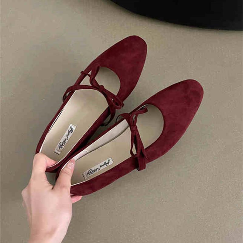 

Мода Bailamos 2025 Весна Женские Балетки Круглый Носок Туфли Мэри Джейн Элегантные Платье Балетки Мягкий Плоский Каблук Балетки Женские 40 красный