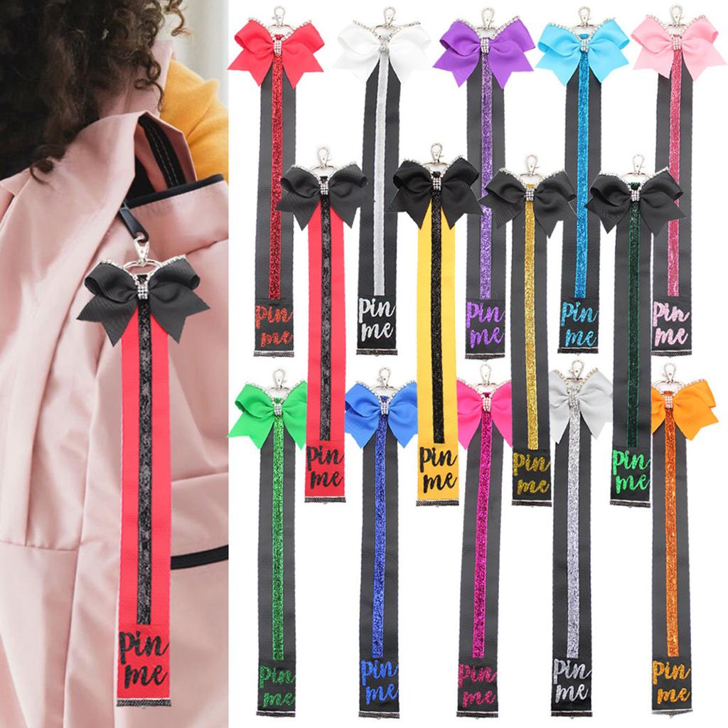 Cheerleading Competition Accessory Glittering Pin Me Ribbon Keychain for Backpacks and Goody Bags Sports Accessories