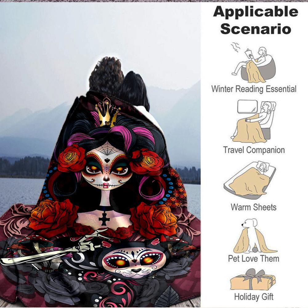 1PC Sugar Skull Design Print Blanket, Soft Throw Blanket - Warm & Cozy for Couch, Bed, Office, and Travel yy250912184
