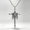 Rib Cage Cruciform Pendant Necklace for Gothic Style Enthusiasts, Silver Tone Alloy Statement Jewelry with Link Chain for Daily and Party Outfits