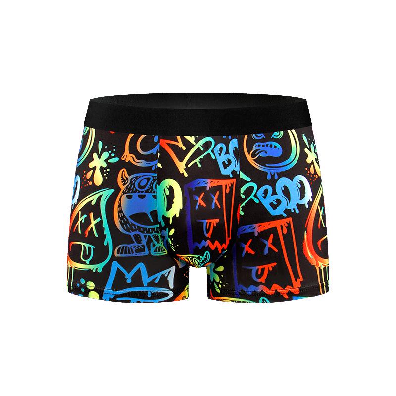 Temu Men's Digital Print Comfortable Breathable Boxer Briefs - European & American Style.