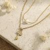18K Gold Plated CZ Zircon Pearl Layered Necklace for Women Stainless Steel Key Charm Clover Pendant Jewelry Gift Custom`