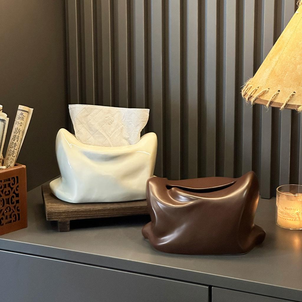 Luxury Retro Irregular Ceramic Tissue Box Home Living Room Coffee Table Decoration Napkin Box Creative Paper Box Decoration