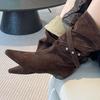 Spitze Damenstiefel Flach Designer Wildleder Gotische Schuhe Trend Winter Chelsea Boots Neue Gehen Kleid Trend Mujer Botas